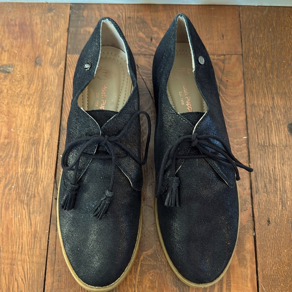 Hush Puppies Women’s Oxford Black Leather Lace-Up Shoes Size 8.5M